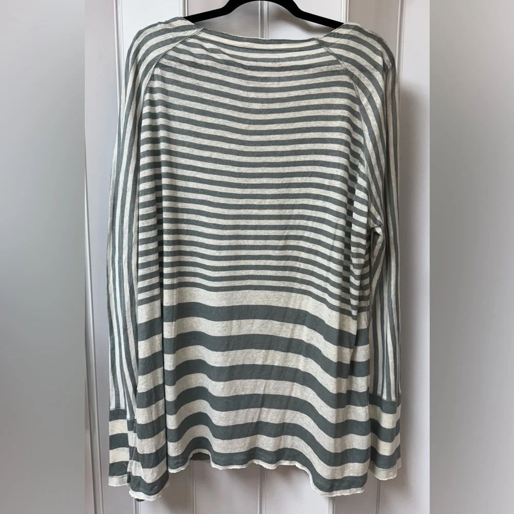 Free People Women’s Striped Crewneck Long Sleeve Raw Hem Tunic Top Size L